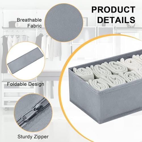 DIMJ Drawer Organizers for Clothing, Set of 12 Dresser Drawer Organizers, Fabric Closet Organizers and Storage, Drawer Dividers for Baby Clothes, Socks, Belt, Tie (Grey) - Image 2