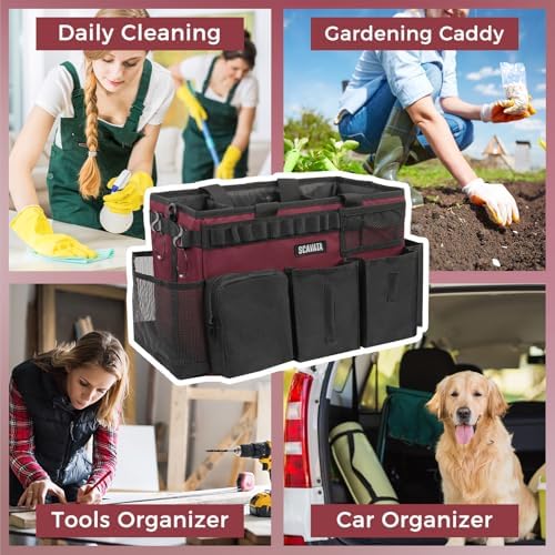 SCAVATA Wearable Cleaning Caddy Bag, Cleaning Caddy Supplies Organizer with Handle & Shoulder Straps for Housekeepers, Under Sink & Car Cleaning Tool Organizers with 4 Foldable Divider (Magenta) - Image 7