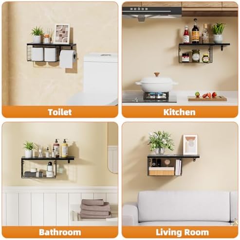 VITVITI Toilet Paper Holder with Shelf, Wall Mounted Storage Basket, Black - Image 2