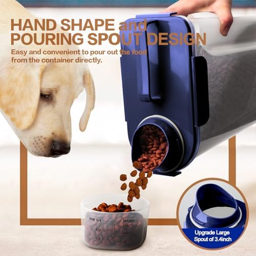 TIOVERY Dog Food Storage Container, 5-7 Lbs Airtight Pet Food Container, Cat Food Container Dispenser with Portable Handle, Pouring Spout and 4 Seal Buckles for Dogs Cats 2 Pack Blue - Image 4