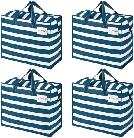 VENO Heavy Duty Moving Bags, 13 Gallon, Classic Navy Stripe, 4 Pack by Veno