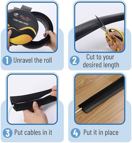 Bates- Floor Cord Cover, 10ft, Cable Cavity 0.6" (W) x 0.31" (H), Heavy Duty Wire Protector, PVC Extension Cords Hider, Protect Cords, Prevent Cable Trips, Cord Hider for Office, Home, Outdoor - Image 4