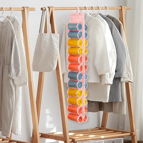 Lirex Hanging Yoga Legging Storage Organizer with 24 Pockets, Foldable Oxford Cloth Hanging Closet Organizer Shirts Jeans Storage Hanger Socks Holder for Family Closet Bedroom, Pink - Image 2