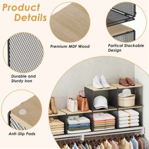 3 Pack Stackable Closet Organizers and Storage,Closet Shelves with Wood Top - Image 4