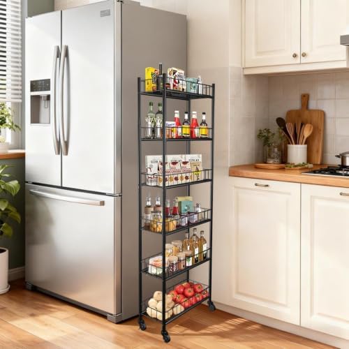 Utility Slim Storage Cart 6 Tier Narrow Metal Frame Carts - Image 3