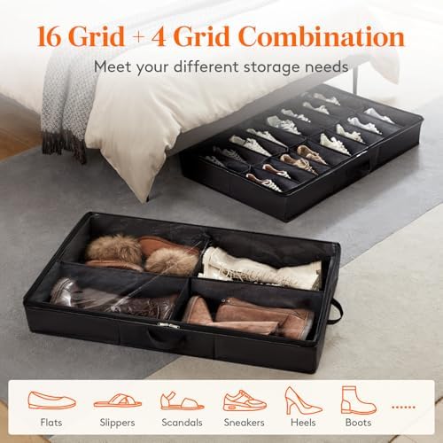 Lifewit Under Bed Shoe Storage Organizer, 1 Pack(16 Shoes +4 Boots Cells) - Image 4