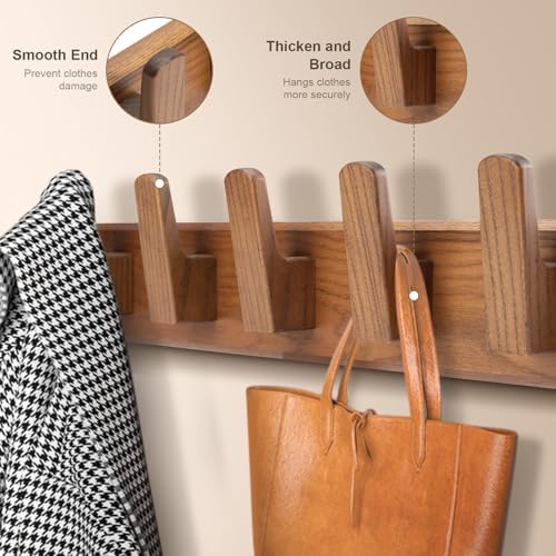 Wood Coat Rack Wall Mount with 5 Hooks, 17'' Hole to Hole Wall Coat Rack for Hanging Coat Jacket Backpack, Natural Wall Coat Hook - Image 3