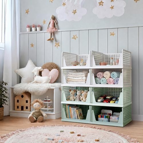 Pinkpum Green Boy Closet Organizers and Storage Stackable Plastic Drawer Basket for Clothing Stackable Storage Bins Shelf Storage Container for Rv Closet Wardrobe Bedroom Bathroom Playroom Man 8 Pack - Image 2