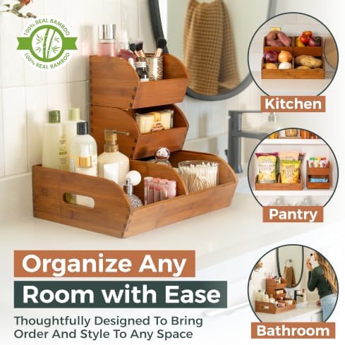 Potato and Onion Storage Bin, Stackable Bamboo Pantry Organizer and Storage, Carbonized Bamboo - Image 3