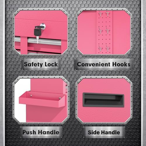 INTERGREAT 5 Drawer Tool Chest with Wheels, Rolling Tool Chest with Enhanced Packaging, Tool Storage Organizer Cabinets with Lock&Key for Garage, Workshop (Pink) - Image 5