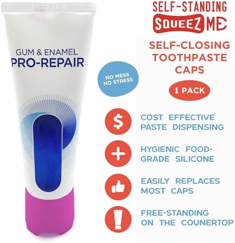 Chrome Cherry SqueezMe Silicone Self-Closing Toothpaste Caps, No-Mess Dispensing for Kids and Adults, Easy Installation, Compatible with Most Standard Tubes, Self-Standing Pink, 1-Pack - Image 2