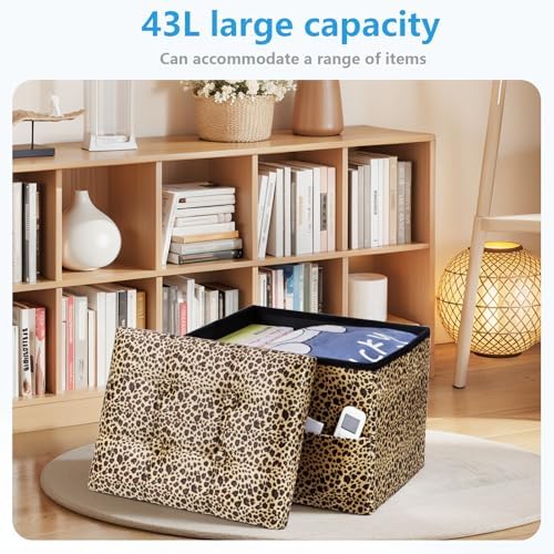 AmasSmile Ottoman with Storage,Folding Chest,17" Velvet,Leopard 2 Pack - Image 4