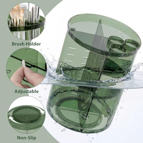 Rotating Makeup Organizer with DIY 8 Adjustable Layers, Clear Green - Image 6