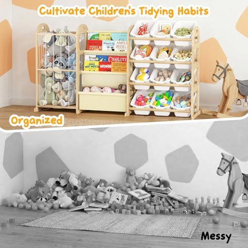 3-in-1 Toy Storage Organizer with Bookshelf, 12 Bins & Kids Bookshelf - Image 6