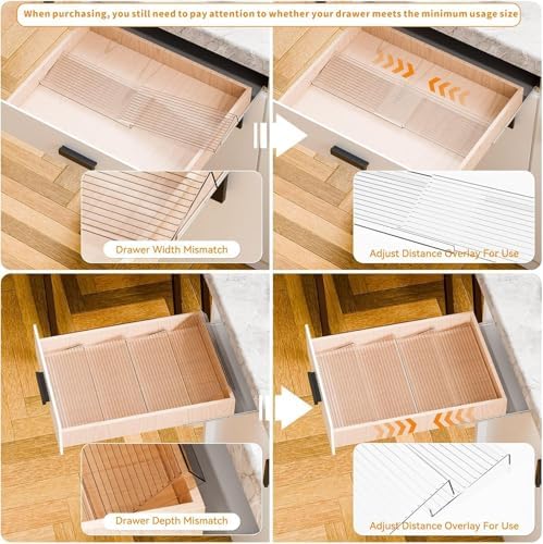 Yieach 8 Pack Adjustable In Drawer Spice Organizer - Expandable From 11'' to 22'' - Acrylic Drawer Seasoning Organizer,Clear Spice Organization Tray for Cabinet Drawers Condiment,Nail Polish and Jar - Image 4