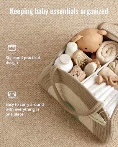 Blissful Diary Diaper Caddy Organizer, Woven Cotton Rope, Natural Rainbow - Image 2