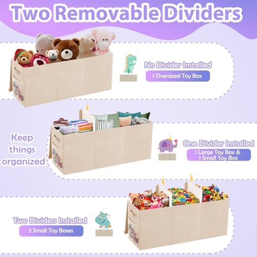 Large Toy Storage Box with Lid, Dividers, Collapsible Kids Toy Chest, Beige - Image 3