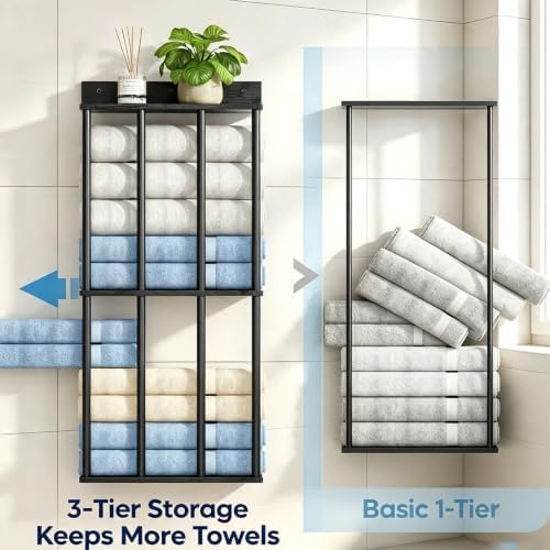 Wall Mounted Towel Rack, Wood & Metal Towel Holder for Bathroom Wall - Image 6