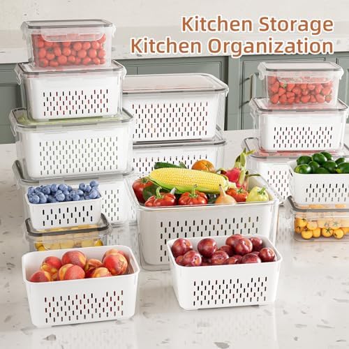 KEMETHY 10 Pack Fruit Storage Containers for Fridge with Removable Colanders - Food Storage Containers with Lids, BPA-Free Produce Containers Keep Fruits, Vegetables, Berry, Meat Fresh Longer - Image 7