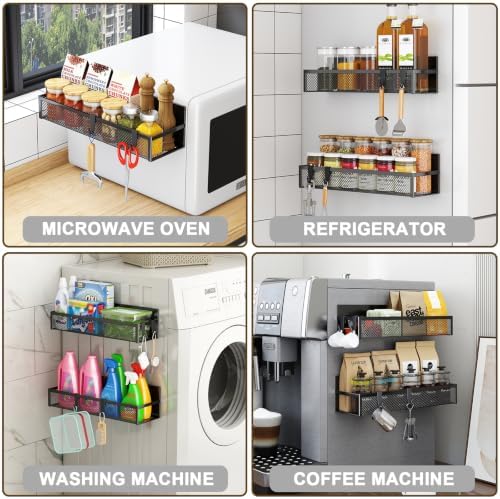 Aufworld Magnetic Spice Rack for Refrigerator, 4 Pack Magnetic Shelf, Fridge Magnet Organizer with Moveable 8 Hooks, Magnetic Fridge Shelf for Kitchen Organization and Storage (4 Pack) - Image 5