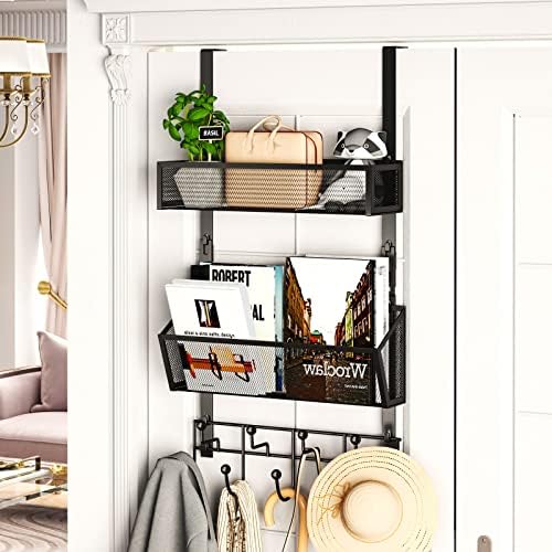 HapiRm Over The Door Hooks with 9 Hooks and 2 Baskets, Rustproof & Waterproof 304 Stainless Steel Door Hanger, Storage Organizer for Bathroom, Kitchen, Bedroom-Black (for 1.57in Doors) - Image 2