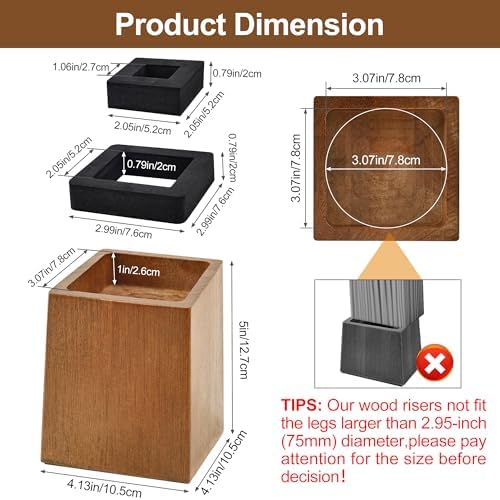 Wooden Bed Risers 5 Inch Heavy Duty, Support 2500 lbs, Brown - Image 3