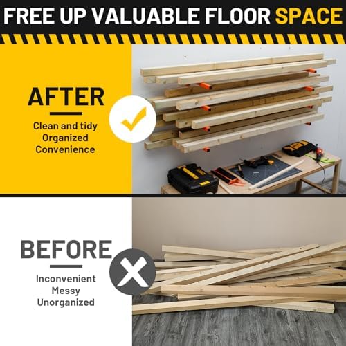 YYR Wood Organizer and Lumber Storage Rack Wall Mount, Heavy Duty Metal Shelf with 4-Level Holds Up 800 LBS, Indoor & Outdoor Use - Orange - Image 5