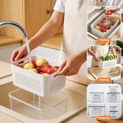 JSCARES Fruit Storage Containers for Fridge with Removable Colander, 6 Pack - Image 3