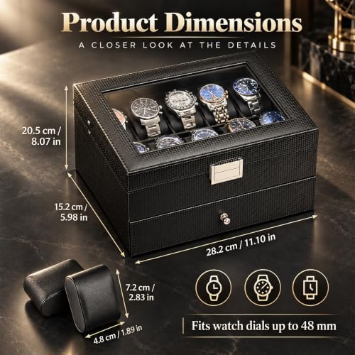 BEWISHOME Watch Case, 20-Slot Watch Box Organizer with Large Glass Lid - Image 6