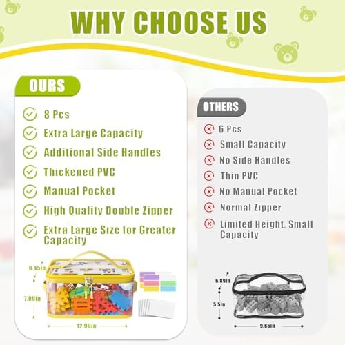 8 Packs Clear Toy Storage Bags with Double Zipper & Handles, L, Christmas - Image 2