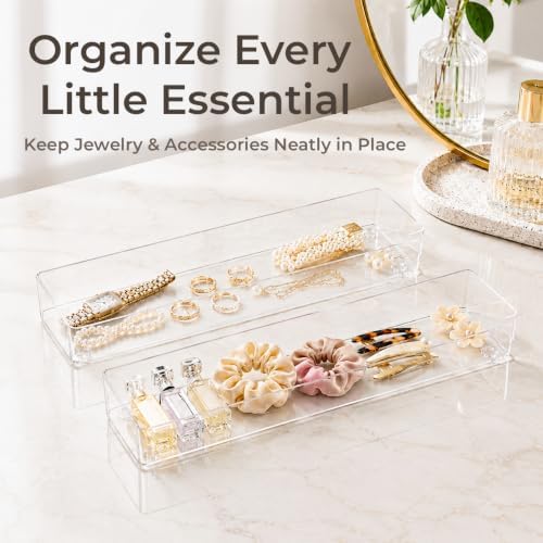 LotFancy 3 Pack Stackable Clear Plastic Drawer Organizer for Makeup, 12x3x2 - Image 3