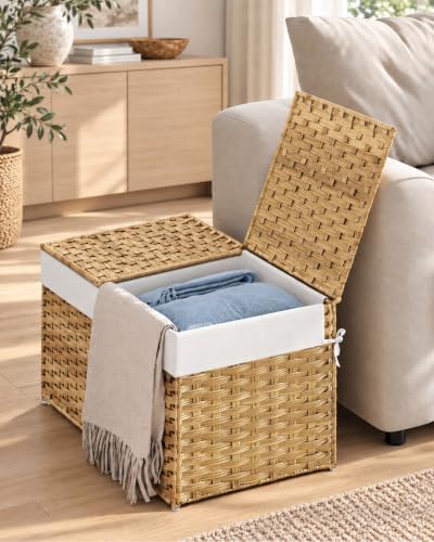 SETVSON Storage Basket with Lid, 2-Lid PE Rattan Storage Bin, Natural - Image 4