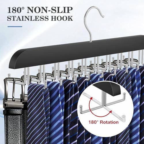Tie Rack Hanger for Closet,2 Blet Organizer for Men with 20 Foldable Hooks - Image 3
