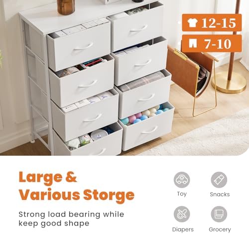 Sweetcrispy 8 Drawer Fabric White Dresser for Bedroom, Tall Double Dresser - Image 4