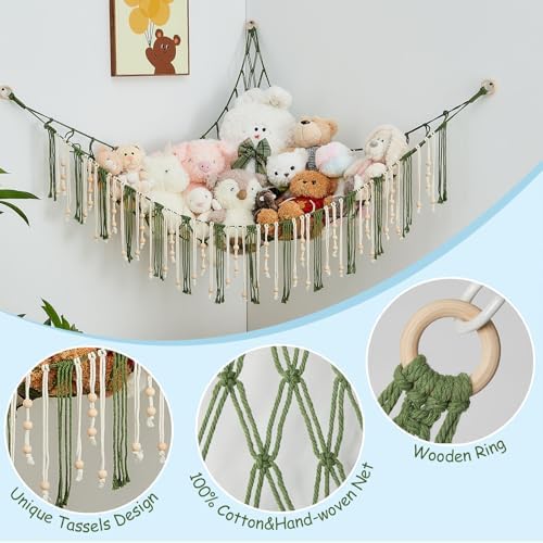 Pretty Jolly Stuffed Animal Storage Hammock with Wooden Beads and Tassels - Image 2