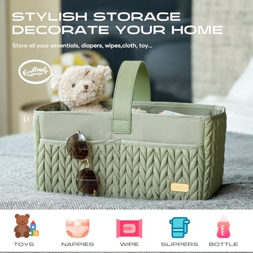 Luxurious Baby Diaper Caddy, Nursery Storage Basket for Newborn Essentials, Travel Baby Basket for Diapers Baby Wipes, Organizer Tote Bag Storage Bin, Baby Shower Gifts(Sage Green) - Image 5