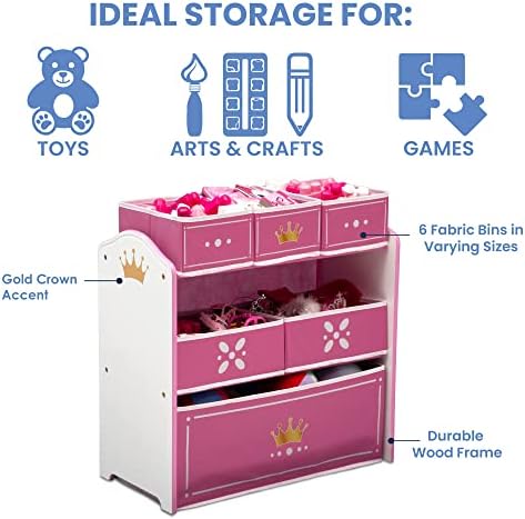 Delta Children Princess Crown Design & Store 6 Bin Toy Storage Organizer - Greenguard Gold Certified, White/Pink - Image 4