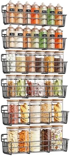 Mystozer Spice Rack Wall Mounted 6 Pack, For Spice Jars & Seasonings,Black by Mystozer