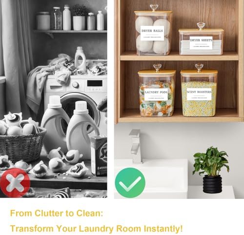 4 Pack Clear Laundry Pods Container & Dryer Sheet Holder Set with Lid, Laundry Containers with Scoops & Labels, Laundry Room Organization and Storage for Laundry Detergent, Pods, Powder, Beads - Image 6