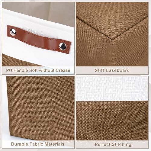 Bagnizer Storage Bins Large Fabric Storage Baskets for Shelves 3 Pack, Decorative Linen Closet Baskets with Handles for Organizing, Shelf, Clothes, Home, Office, 15x11x9.5Inches (Brown&White) - Image 5