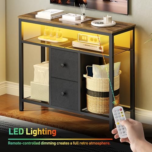 YATINEY TV Stand with LED Lights, Dresser TV Stand, Tall Entertainment Center with 2 Fabric Drawers, TV Media Console Table, for Living Room, Bedroom, Black and Rustic Brown DS10DBR - Image 4