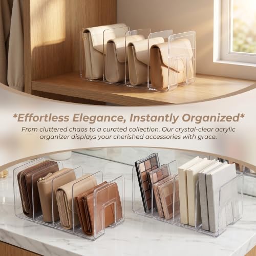 4 Pack Acrylic Purse Organizer for Closet, Clear Stackable Handbag Storage, Handbag Organizer with 4 Slots (3" Each), No Assembly, Non-Slip, for Small Wallets, Clutches & Files - Image 4