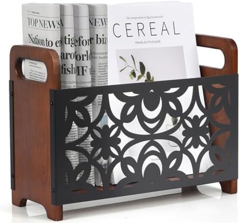 Magazine Holder,Oak Wood Magazine Rack Floor,Lotus Pattern by QILICHZ