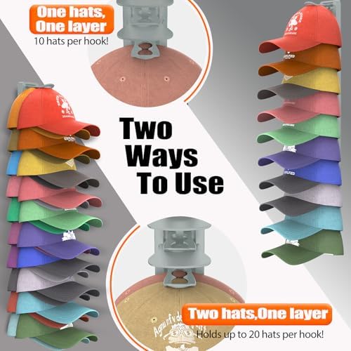 Hat Organizer for Baseball Caps, 2 Pack Hat Rack for Wall, Strong Adhesive Hat Storage Display Holder(Gray) - Image 3
