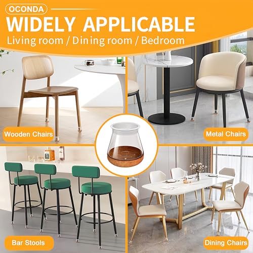 OCONDA 24 PCS Chair Leg Floor Protectors Clear, Large, 1-3/16''-1-9/16'' - Image 6