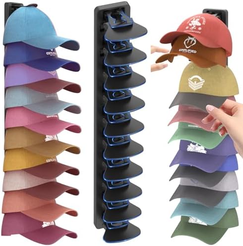 Hat Organizer for Baseball Caps 1 Pack, Adhesive Hat Rack for Wall, Baseball Cap Organizer (Black) by Unknown