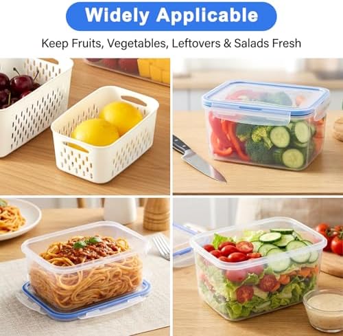3 Pack Fruit Storage Containers for Fridge with Removable Colander,Airtight Produce Storage Containers with Lids Label Sheets, BPA-Free Berry Keeper for Fruit, Salad, Berry, Fresh(29oz+59oz+112oz) - Image 5