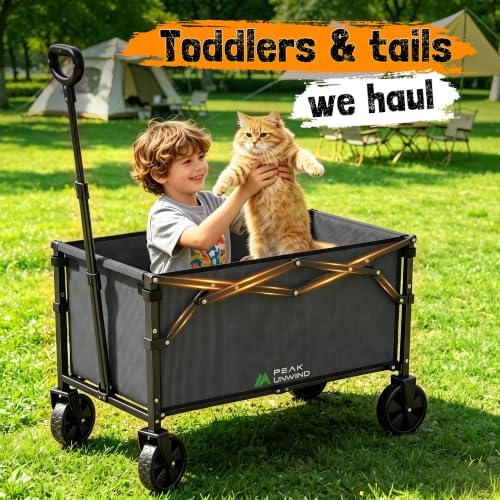 220 lbs Foldable Wagon Cart with Wheels, Heavy Duty Collapsible Utility Wagon, Lightweight Portable Cart for Grocery Shopping, Garden, Camping and Sports - Image 6