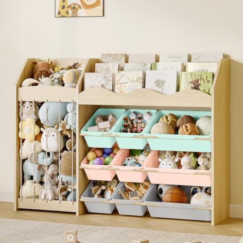 EXPERLAM Kids Toy Organizer, Scalloped Shelf, Plush Holder, 9 Colorful Bins by EXPERLAM