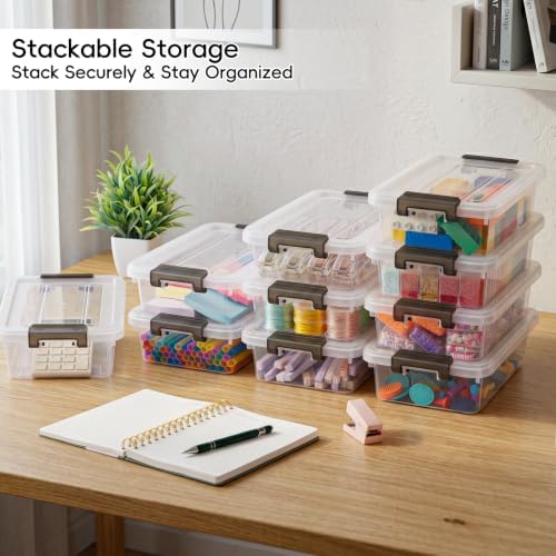 Small Storage Bins with Lids 10 Pack 3Qt Clear Stackable Containers Boxes - Image 4